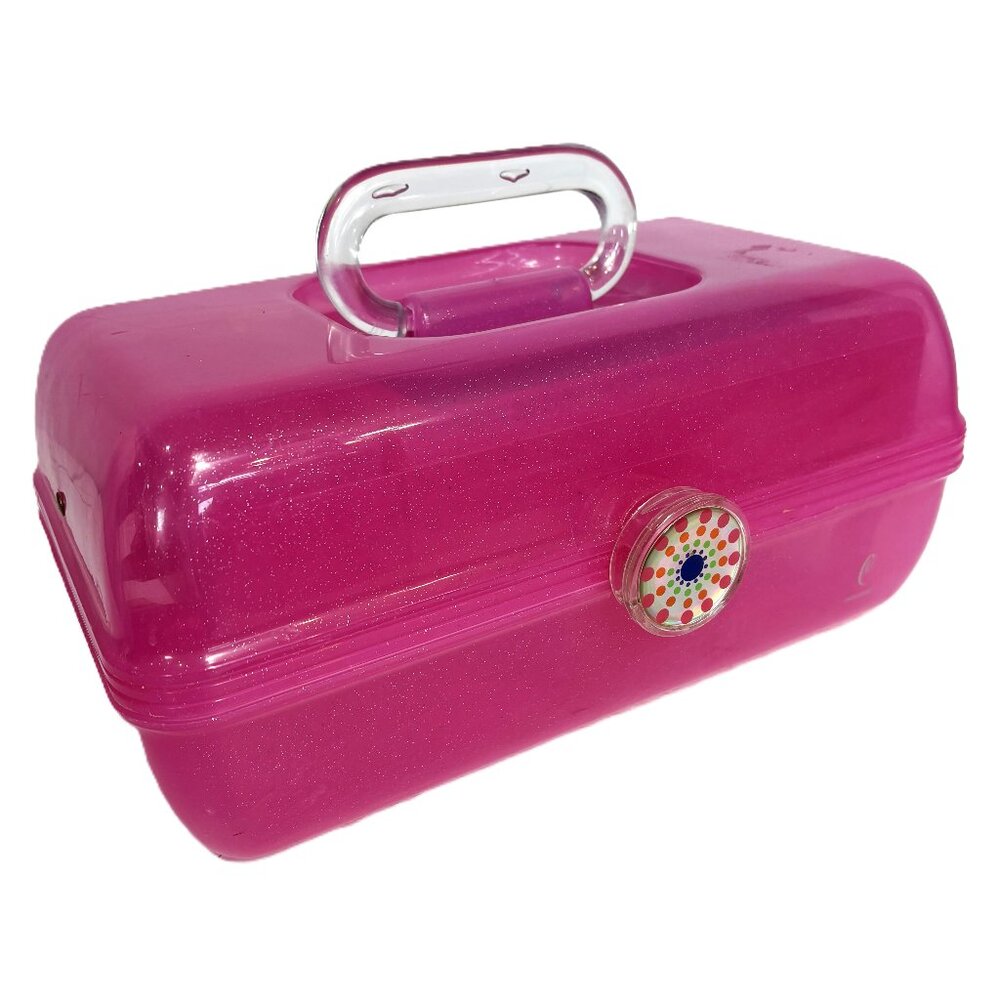 90's Caboodles Vtg Pink Glitter Toy Art Organizer Storage Plastic Case Retro
